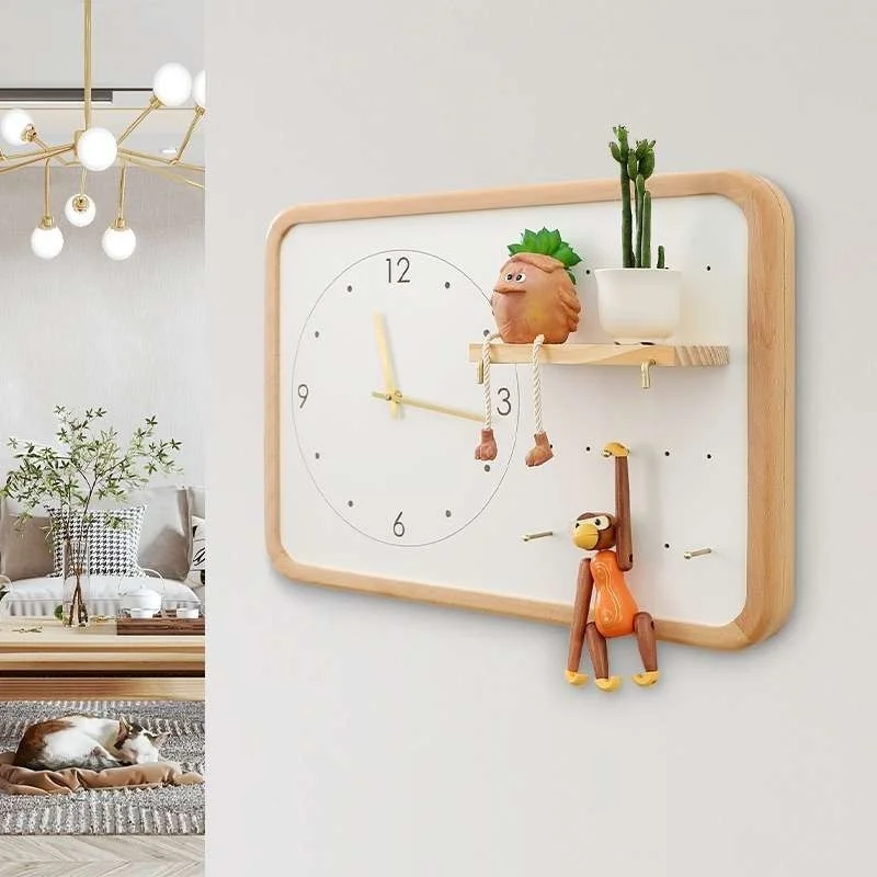 

Electric Meter Box Decorative With Clock Watch Power Box Cover Switch Box Wall Clock Decoration Wooden Storage Rack 60x40cm