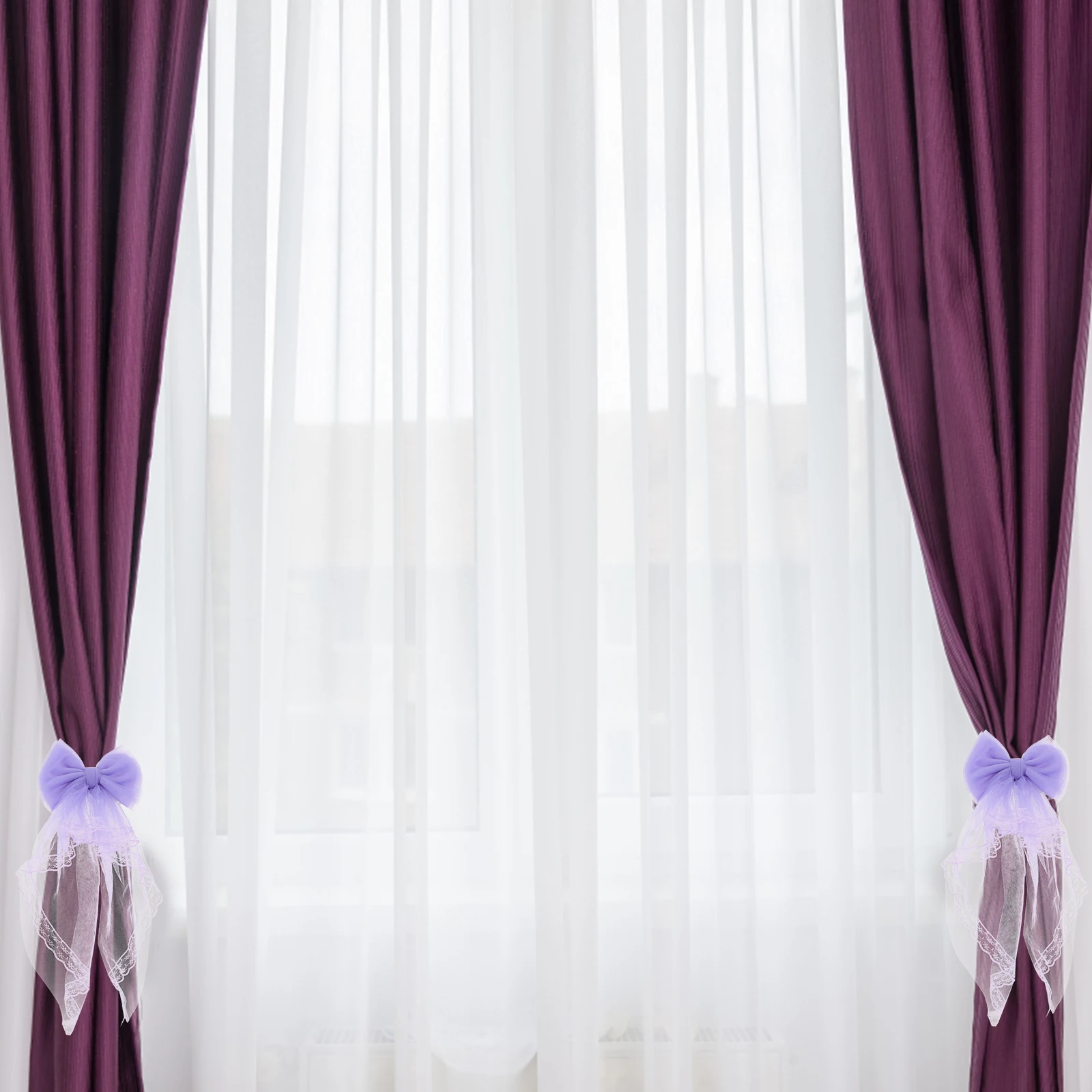 

Curtain Tieback Decorative Bow Drapery Holdback Purple Small Princess Lace Window Girl Room No Hole Straps Rope Clips
