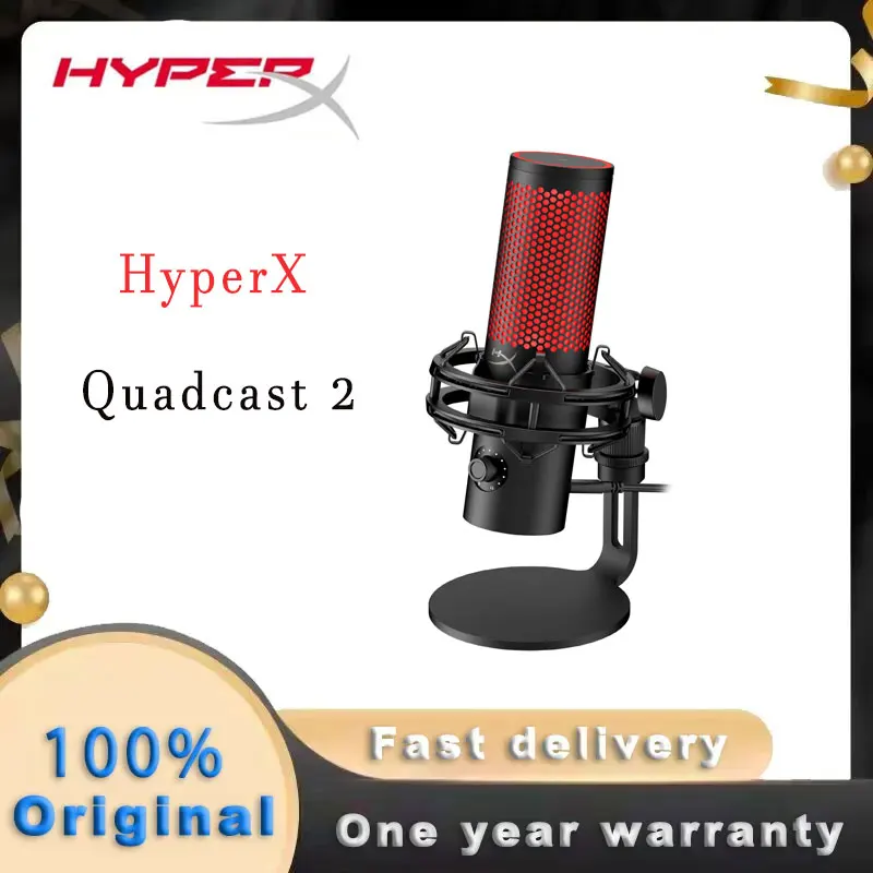 Original New HyperX QuadCast 2 USB Microphone for Gaming Streaming and Podcasting with On-Board Controls LED Lighting  Removable