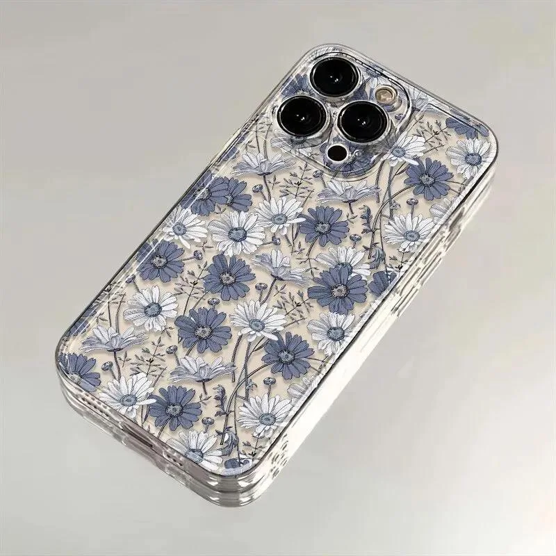 Capa de telefone retrô flores para iphone air 17 pro max 16 15 plus 14 13 11 câmera protege capa de silicone à prova de choque para iphone 12