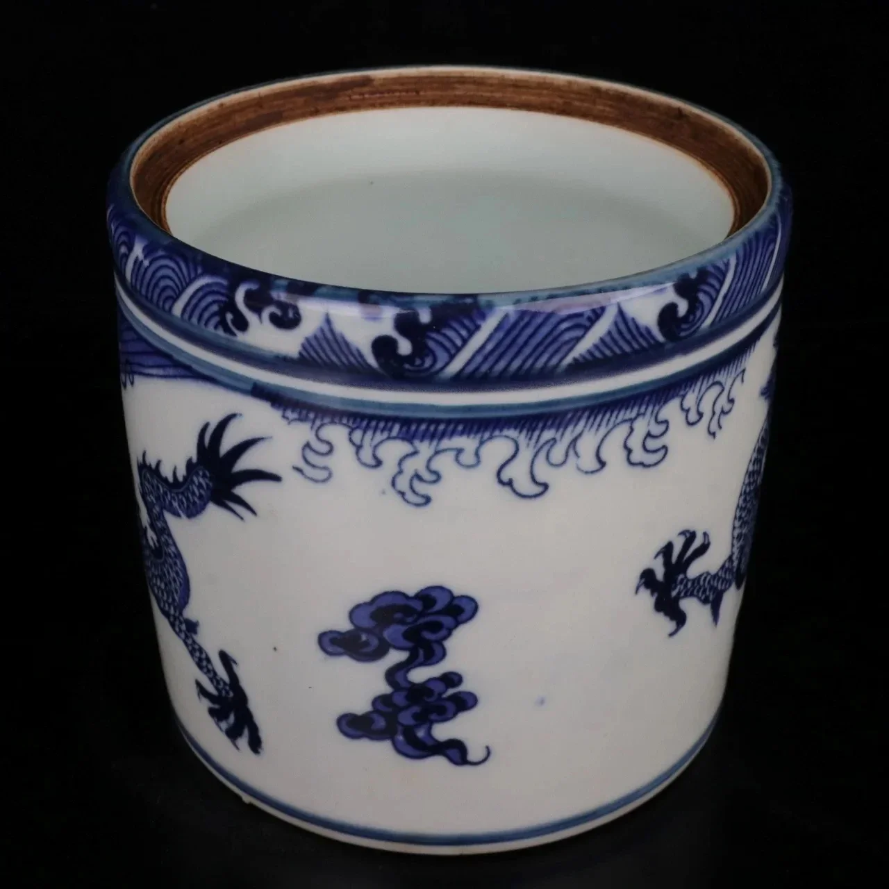 Jingdezhen Blue and White Cloud Sky Dragon Pattern Straight Tube Cover Bowl Antique Porcelain Home Decoration Ornament