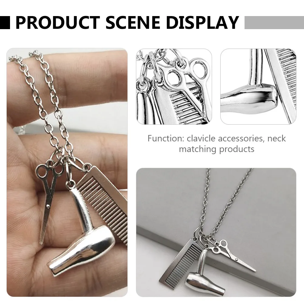 Alloy Necklace for Hairdressers Scissors Comb Hair Dryer Pendant Stylish Unisex Clavicle Chain Barber Stylist Gift Jewelry