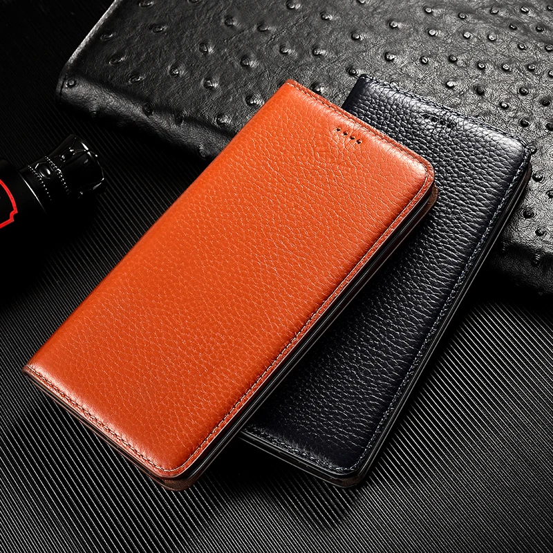 

For Samsung Galaxy S21 S22 S23 S24 S25 Edge Plus Ultra FE Large Lychee Pattern Of Genuine Leather Wallet Flip Phone Case Cowhide