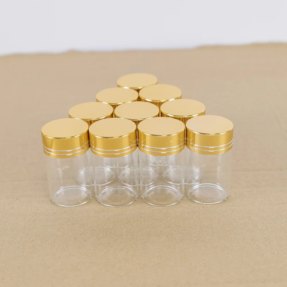 12pcs/Lot 30*50mm 20ml Small Glass Bottle with Metal Cap Gold Screw Top Tiny 20CC Jar Vials Mini Containers Aluminum Cover