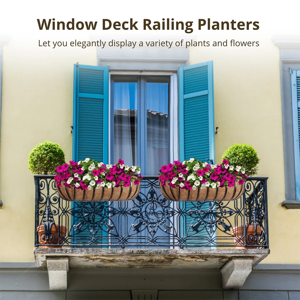 6Pcs Window Deck Railing Planters Boxes With Coconut Liner Window Planter Basket For Outdoor Fence Porch Lawn Hanging Flower