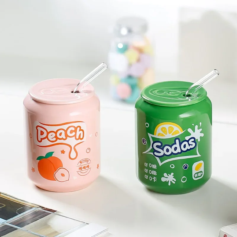 

420ml Personalized Soda Cans, Cola Bottles, Mugs, Household Water Cups, Couple's Straw Cups, Cold Drink Ceramic Cups