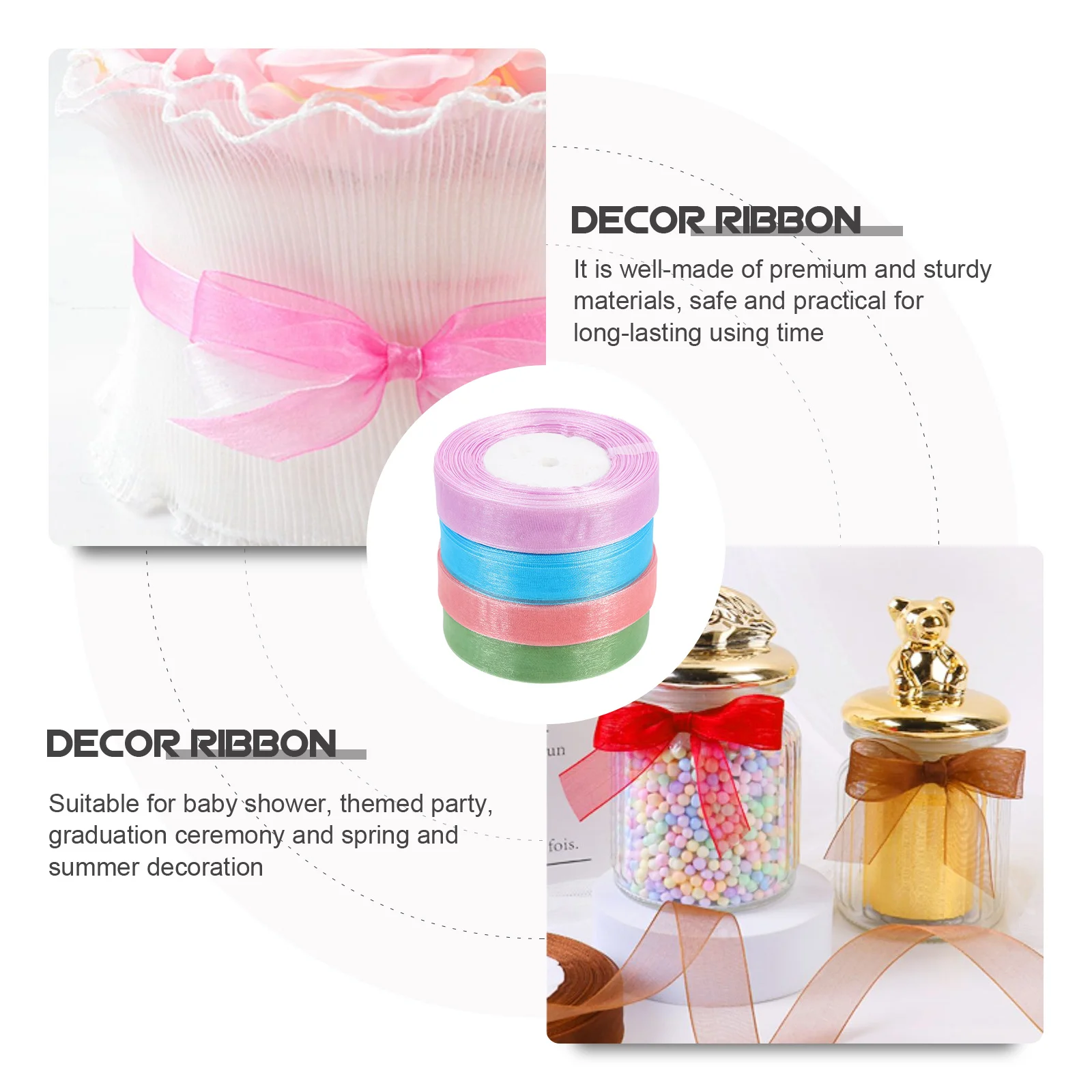 

4 Rolls Gift Decorative Ribbons Gorgeous DIY Handicraft Supplies Ribbon for Gift Wrapping Holiday Party Decor Ribbon