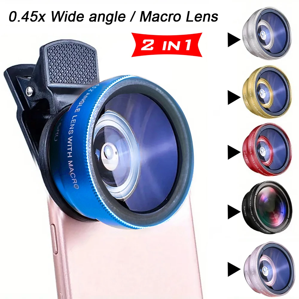 Deneyim 2'si 1 arada Telefon Kamera Lens kiti 0.45x Geniş Açı 12.5x Makro Lens iphone ios Android Akıllı Telefonlar için HD Kamera Lensleri