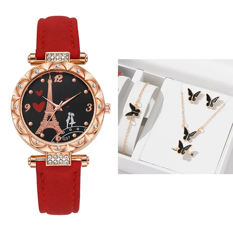 1/2 Pcs Watches for Women Lotus Case Paris Tower Unisex Quartz Watch Fashion Luxury Wristwatches Female Clock Relogio Mujer