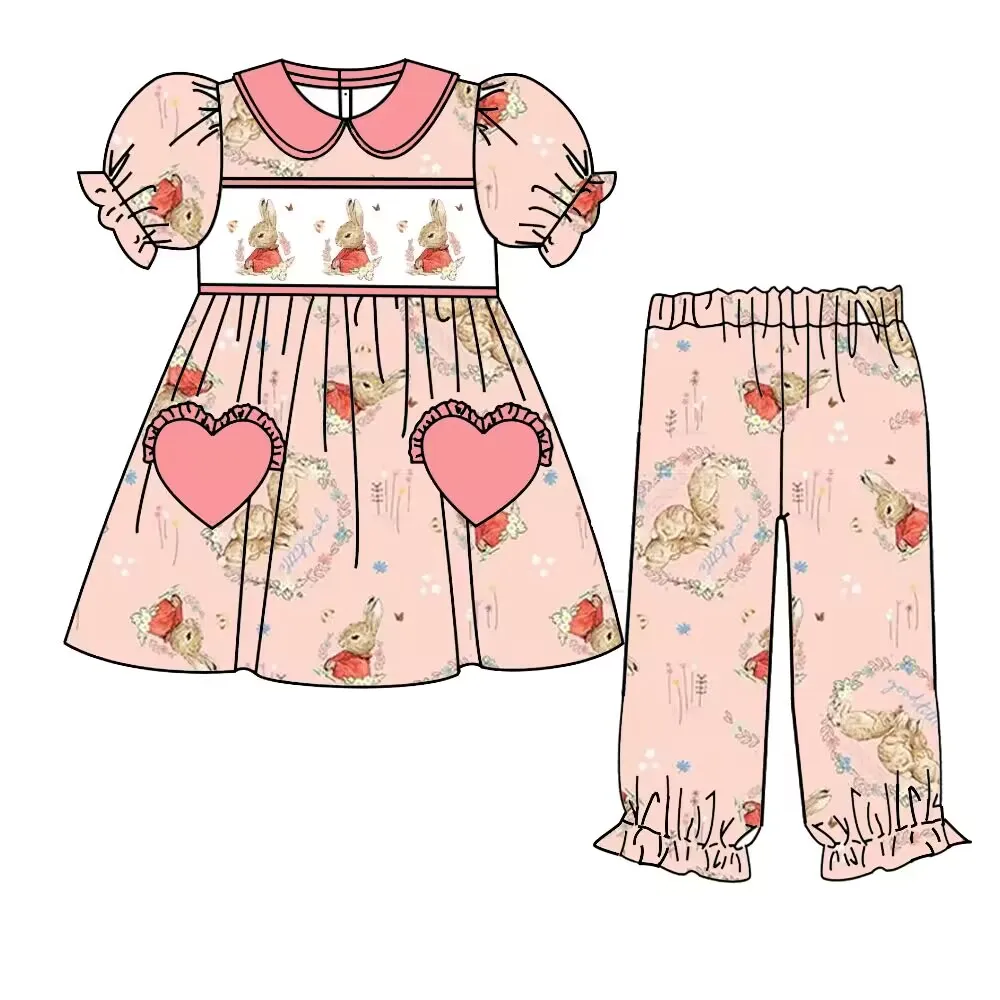 Easter baby set fashion boutique bunny girls clothes 3 to 10years girls outfits lapel pajamas for girls outfit