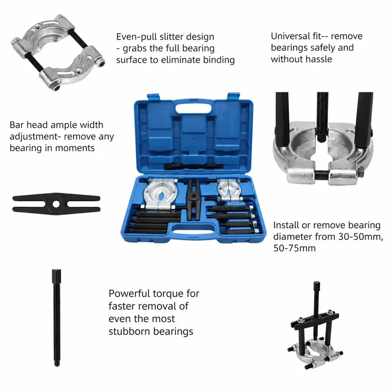 12pcs Bearing Puller Kit Separator Pinion Wheel Removal Tool with 2 Inch and 3 Inch Jaws Auto Repair Extractor Set