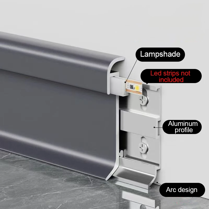 Surface Mounted Baseboard Aluminum Profile Hidden Lighting Concealed LED Skirting Backlight Stair Corner Bar Strip Light