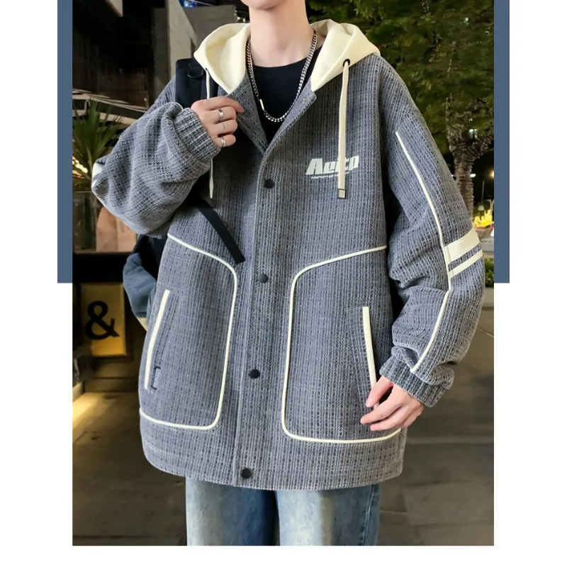 

Осенние велосипедные куртки Новая универсальная молодежная куртка Мужская модная тенденция Студенческие куртки с капюшоном на хлопковой подкладке Мужские куртки в клетку