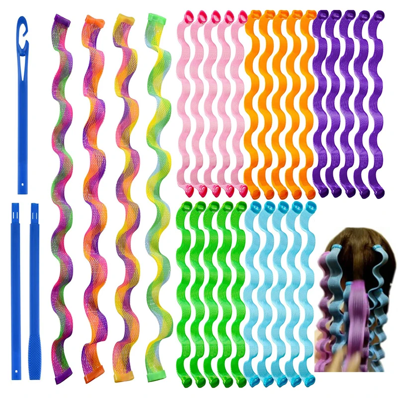 10Pcs 55cm Hair Curler Wave Formers Hair Styling Accessories Hair Styling Tool DIY Heatless Hair Rollers With Hooks For Women