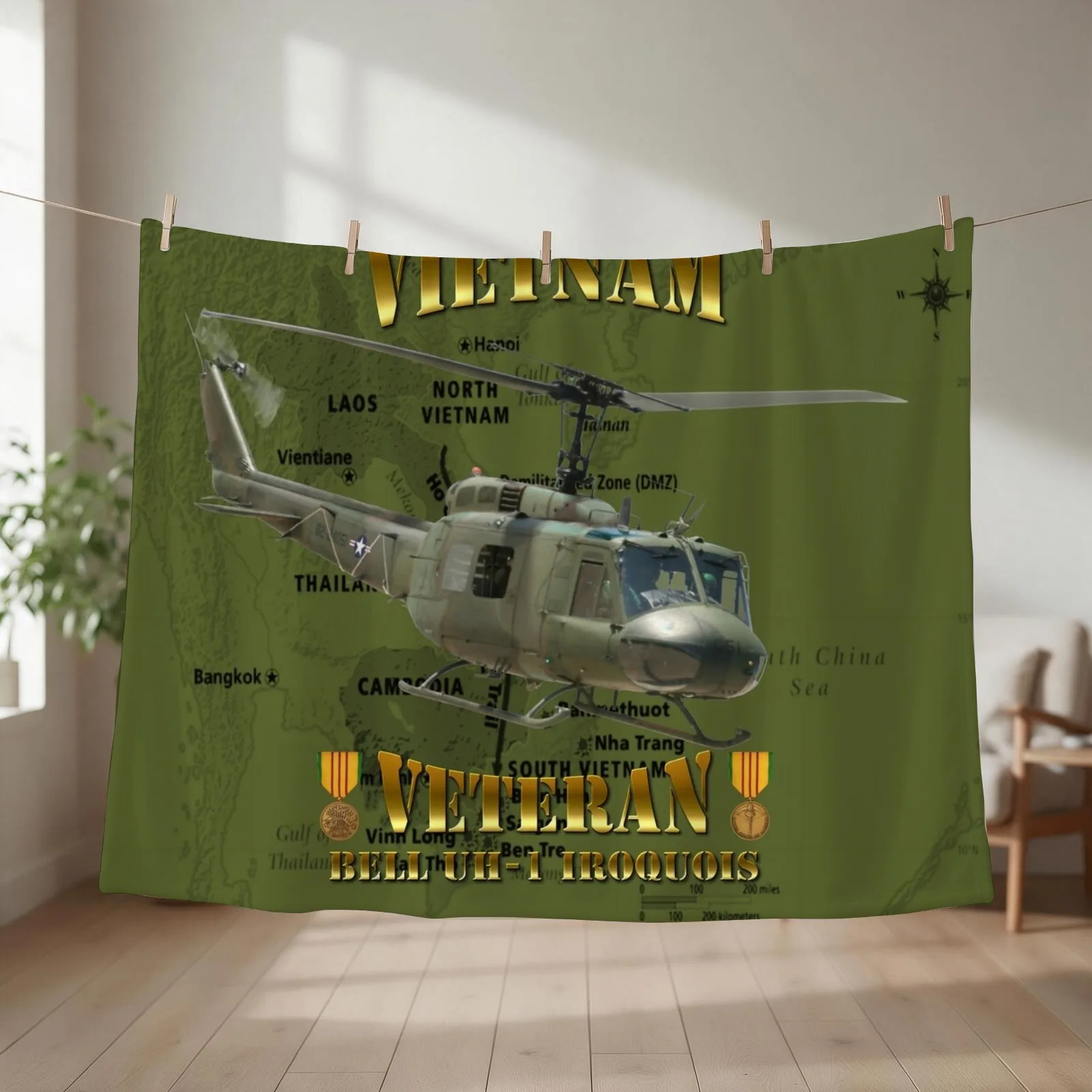 UH-1 Iroquois 'Huey' Vietnam Veteran Throw Blanket Thins warm winter for babies Plaid Blankets