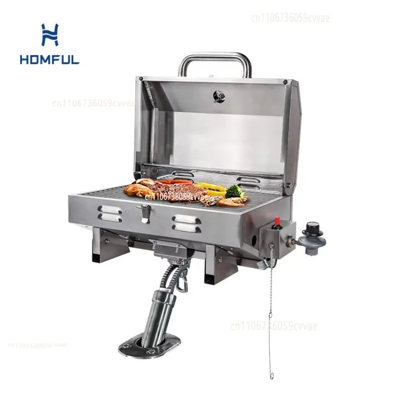 HOMFUL Marine Adjustable Boat Grill Inclined Bracket Mount BBQ Stove Propane Barbecue  Grill for Boat