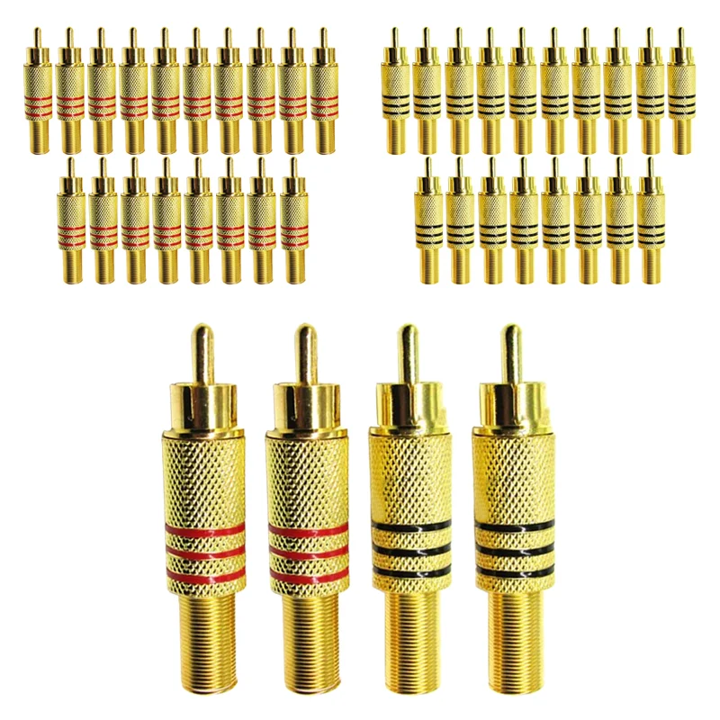 5/20/100PCS RCA Male Jack Plug Connector AV Plugs For PC Audio Vedio Welding DIY Parts Gold Red Black Metal Spring