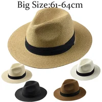 Large Size XL 61-64cm Sun Hats for Men Wide Brim Panama Straw Caps Women Summer Big Head Beach Hat Plus Size Fedora Hat 58-60cm