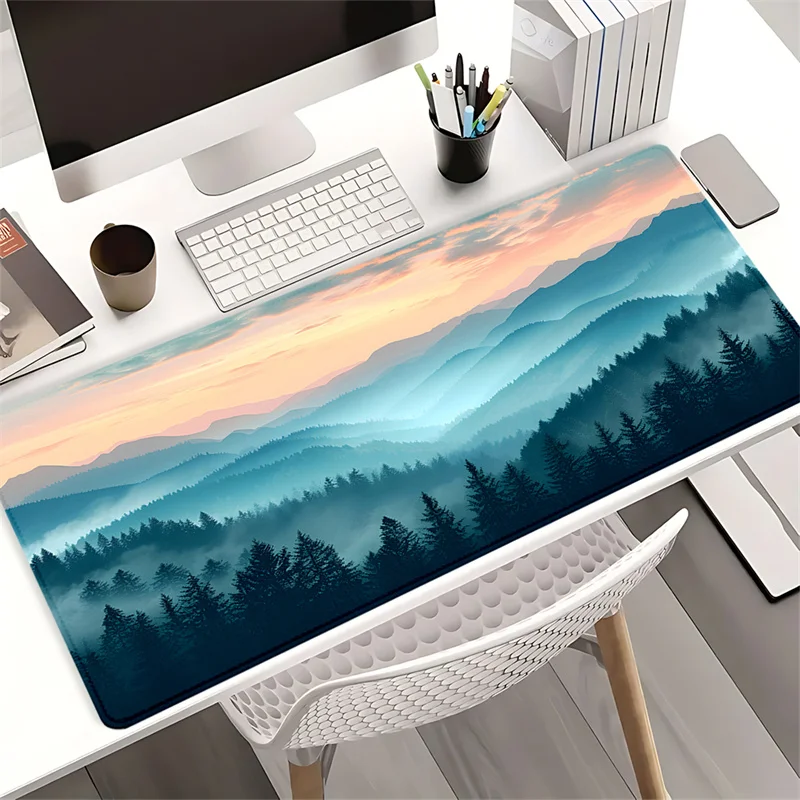 

Extra-Large Forest Mountain Scenery Mouse Pad - Non-Slip, Stitched Edge Desk Mat with Rubber Base for Home Office - 35.4x15.7 In