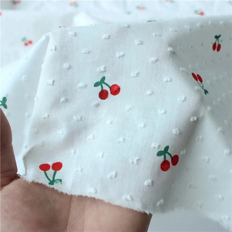 150cm Width Cotton White Jacquard Cut Fruit Fabric, Idyllic Minimalist Shirt Skirt Children's Clothing Sewing Cloth