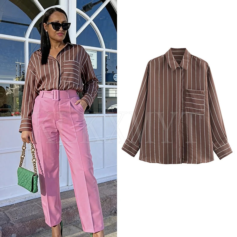 

Chic Fashion Stripe Shirts for Women 2026 New Spring Long Sleeve Pockets Women's Streetwear Casual Shirt And Blouse Top ﻿