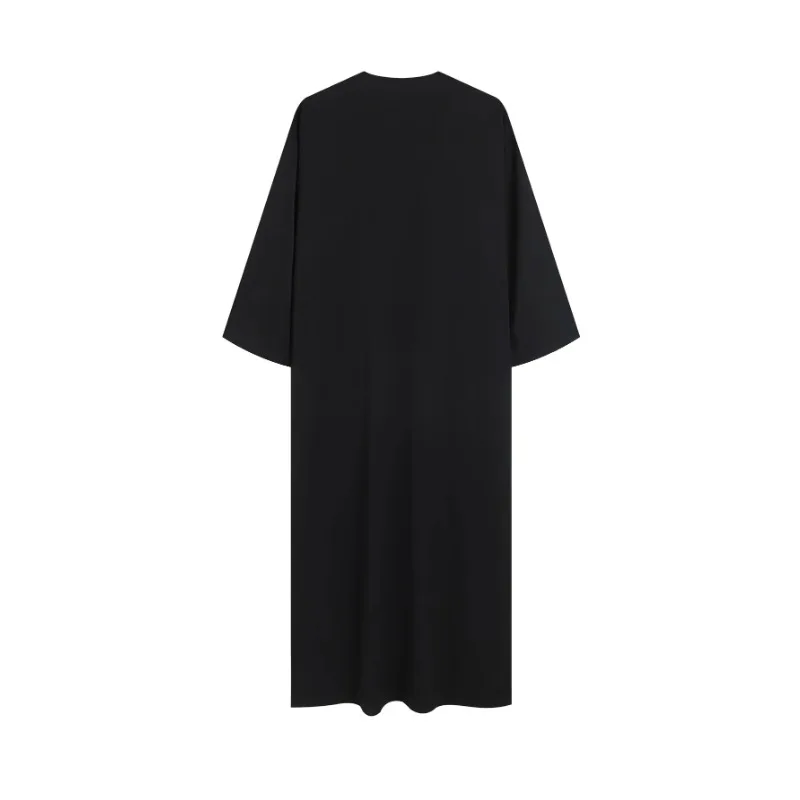 Robe arabe traditionnelle brodée noire pour hommes, musulmane, marocaine, islamique, manches mi-longues, vêtements pour le Ramadan, Abaya, 2024