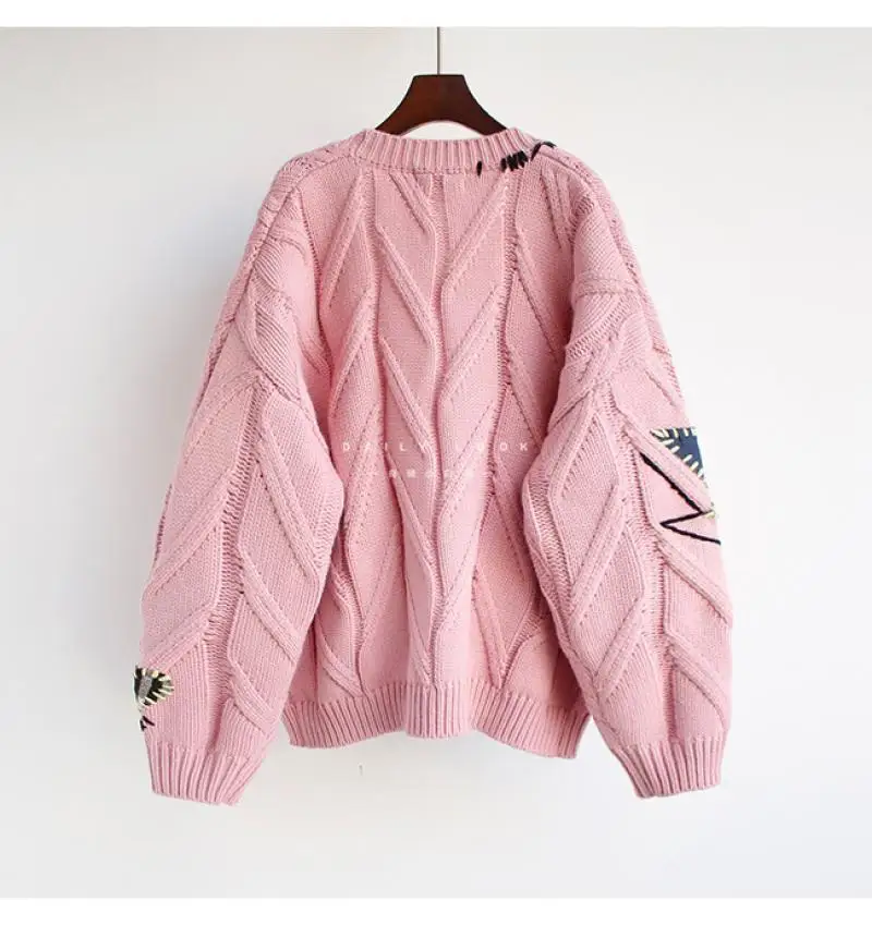 Fashion lazy Wind Embroidered Sweater Female 2024 Autumn And Winter New Letter Design Loose Casual Sweater Coat Female Tide.