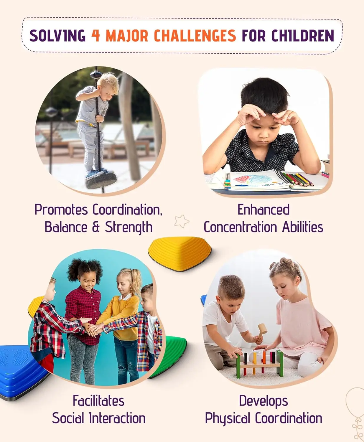 Stepping StonesForKids, SetOf12, Montessori Indoor and Outdoor Balance Stepping Stones, Promotes Coordination, Balanced Strength