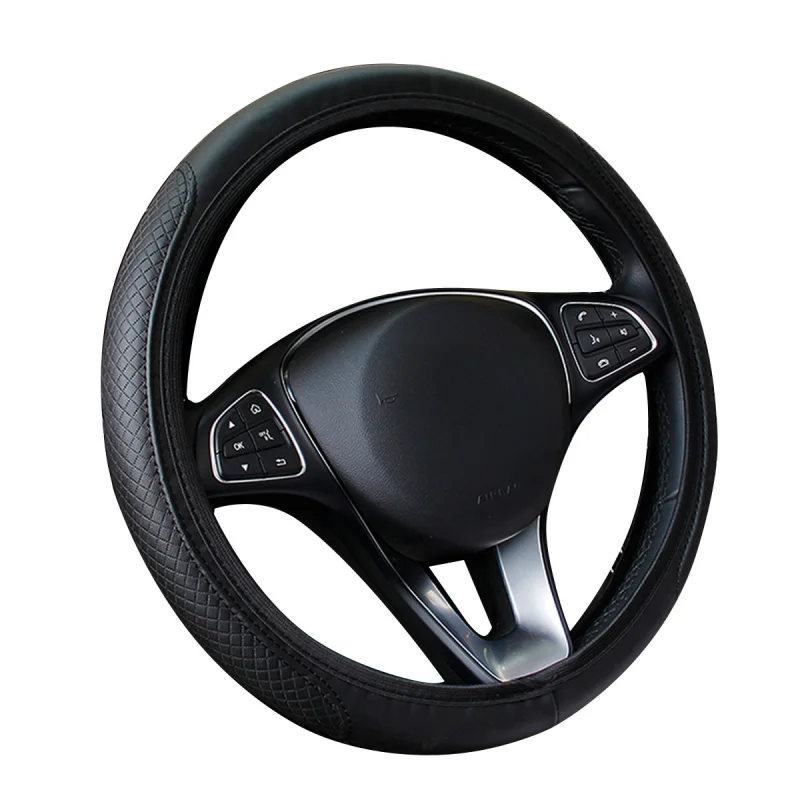 37-38cm Universal Steering Wheel Cover PU Embossing Leather Breathable Anti Slip Steering Braid Covers Auto Interior Accessories