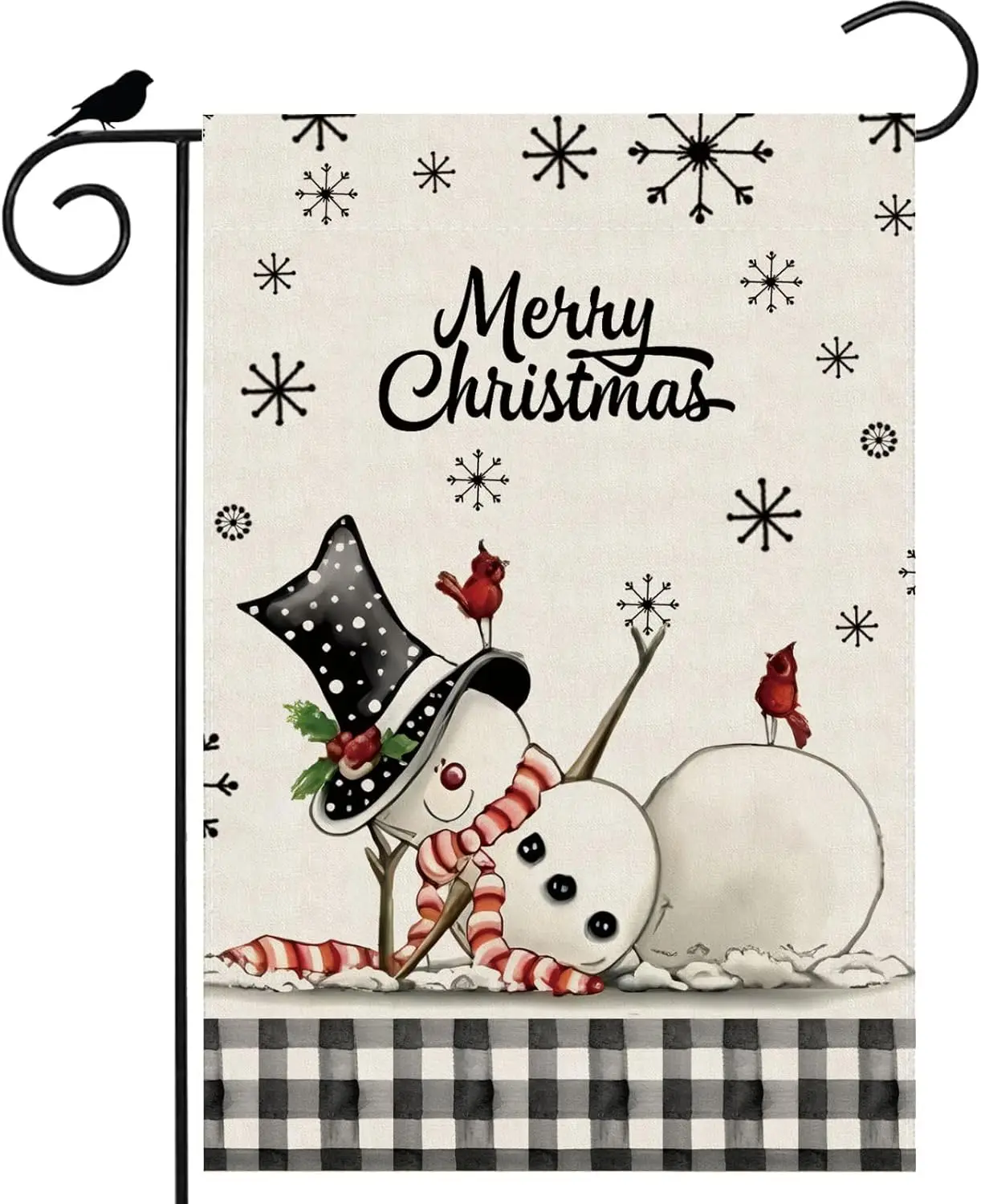 Merry Christmas Plaid Snowman Cardinalis Winter Xmas Garden Flag Yard Flag 12x18 Inch Double Sided Small Mini Yard Outdoor Outsi