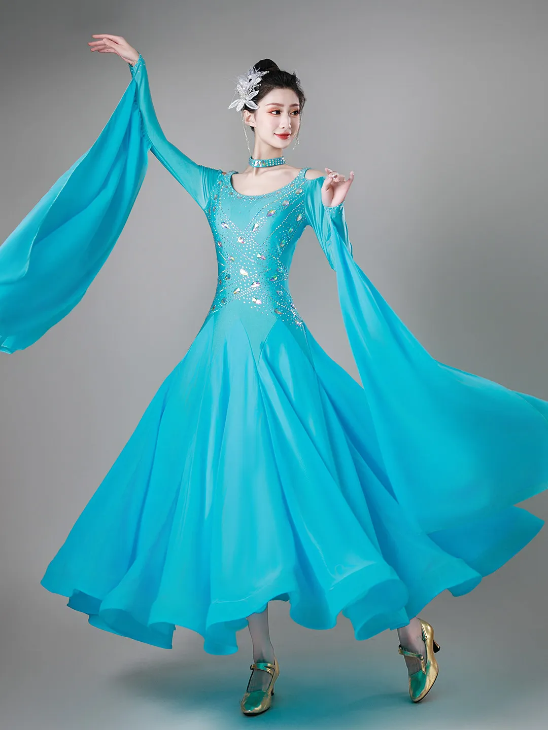 New 2026 Waltz Ballroom Competition Dance Dress Competition Professional Performance Costumes Green Blue Clothes Women's Dresses