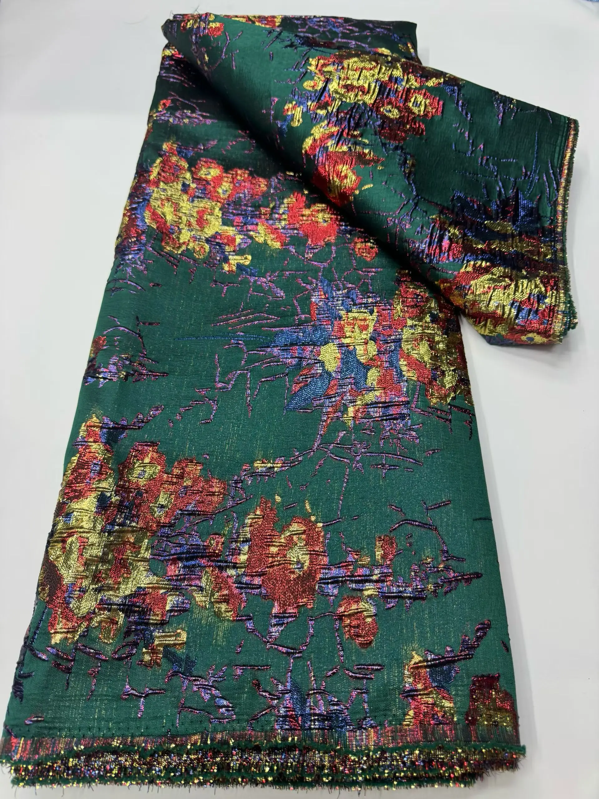 

New Arrival Green Damask Brocade African Lace Fabric 2026 High Quality Nigerian Jacquard Lace Fabric For Party Dress Sew LCW2533