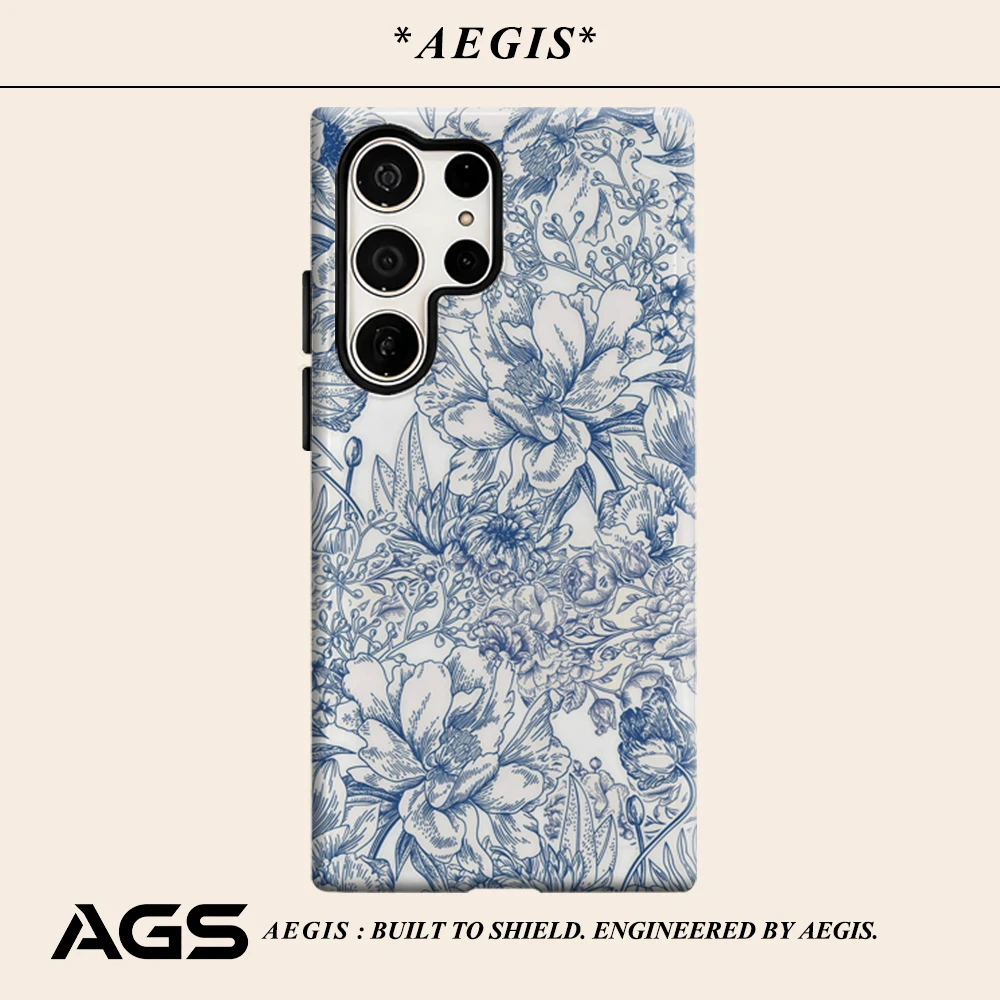 Blue Line Art Phone Case for Samsung Galaxy S25 Ultra S24 S23 Ultra Plus Glossy Double-layer Back Cover