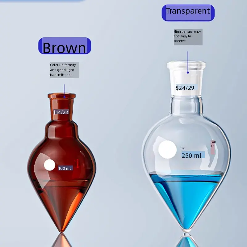 Seed bottle pear flask chicken heart bottle high borosilicate thick wall 10/25/50/100/250/500ml14#19#24# Laboratory glassware