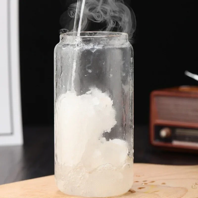 JUSTINLAU Glass Straw Cup with Dustproof Wooden Lid Heat-resisting Transparent Glass Bottle Breakfast Cola Milk Cup Holiday Gift