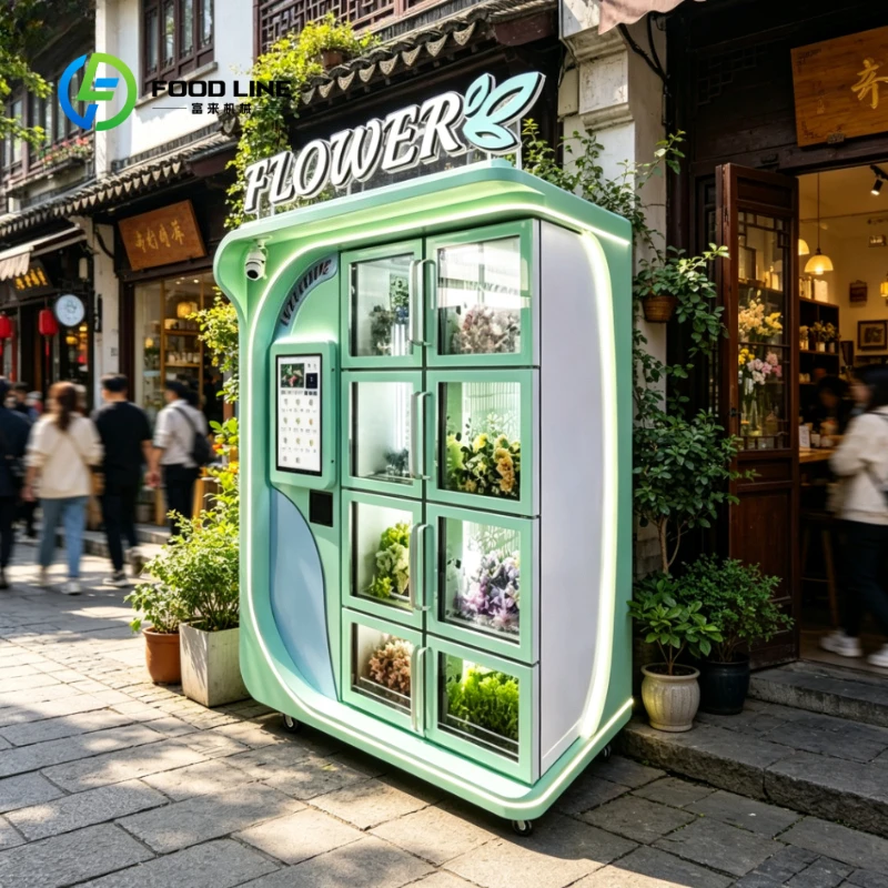Customized Smart Automatic Fresh Flower Vending Machine 21.5-Inch Touch Screen 8 Slots Self-service Flower Display Cabinet