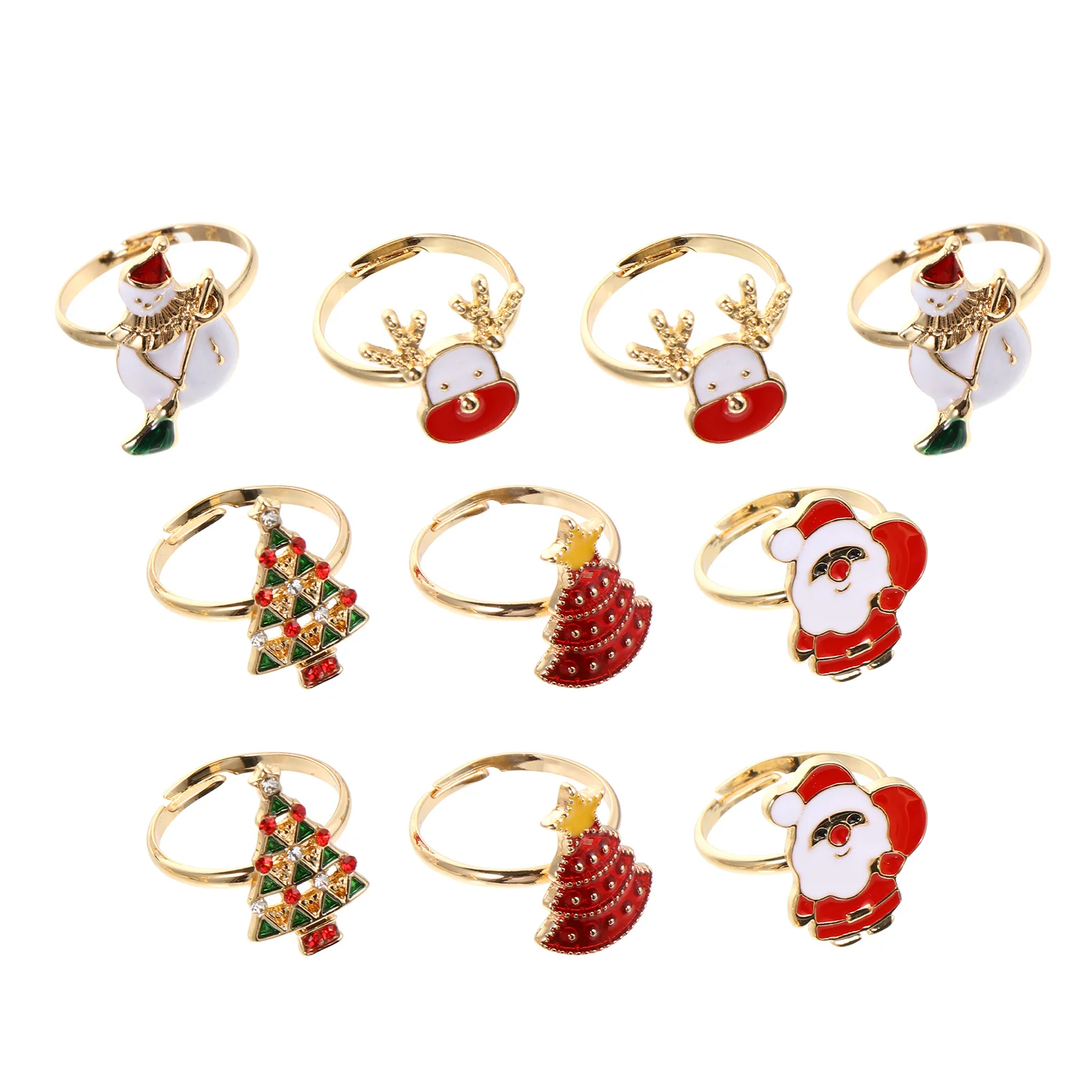 

10Pcs Christmas Cartoon Finger Rings Oil Drip Process Exquisite Adjustable Unisex Party Rings for Kids Girls Boys Trendy Unique