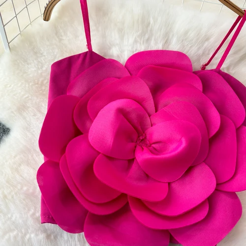 Imagen 2 del producto Camisola elástica con espalda ajustada para mujer, camiseta sin mangas lisa con flores grandes para chica, Top corto de verano 2024 para camisola femenina