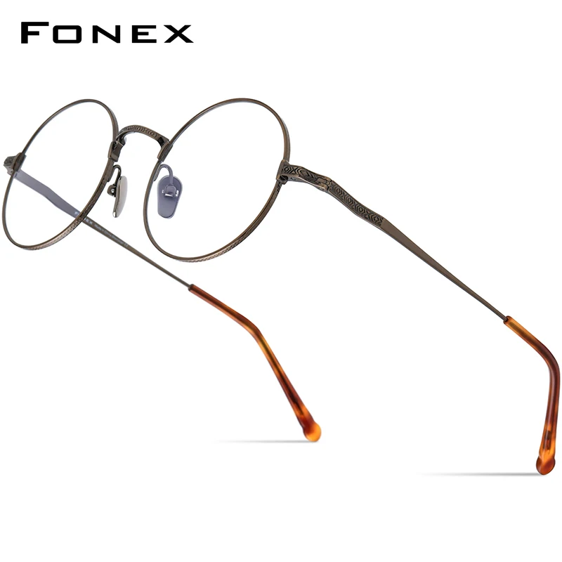 FONEX Pure Titanium Glasses Frame Men 2024 New Retro Round Eyeglasses Vintage Relief Women Eyewear N-045