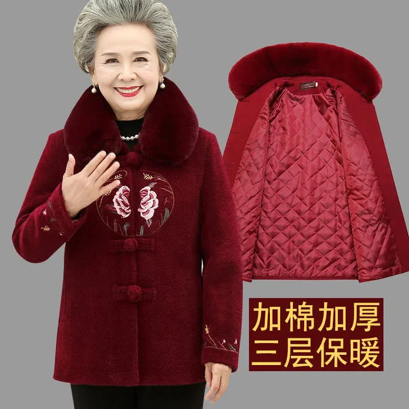 

Middle-aged Elderly Women Winter Jacket Imitation Mink Velvet Thick Warm Woolen Coats Grandma Winter Overcoat Padded Parkas Coat