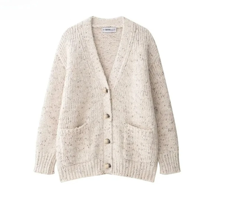 

V-Ne Вязаная свободная верхняя одежда Женский длинный теплый кардиган из полиэфирного волокна с круглым узором в горошек