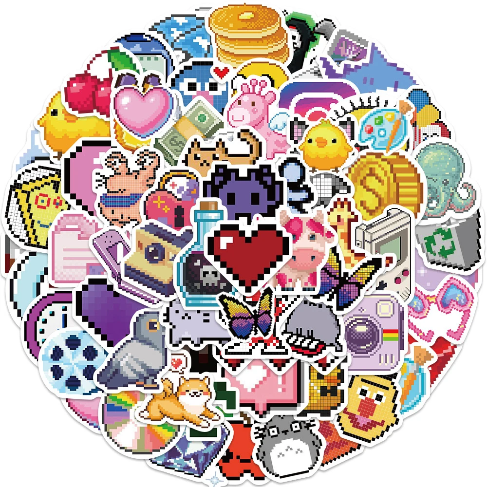 

10/30/65pcs Kawaii INS Style Pixel Cartoon Stickers Cute Aesthetic Decal Scrapbook Laptop Phone Luggage Diary Sticker Kid Toy