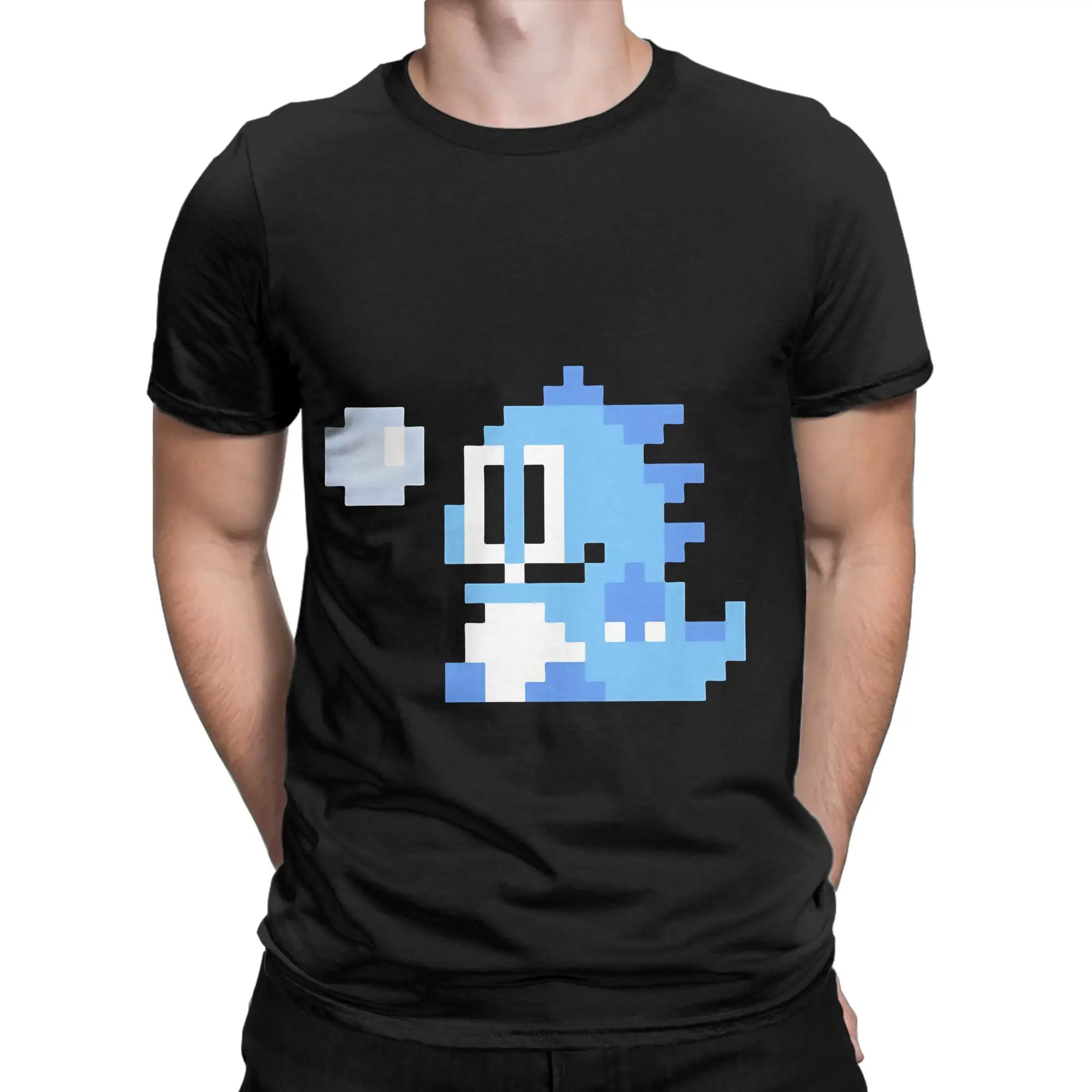 Pixel Bubble Bobble Blue Graphic 100% Cotton T-Shirt Bubble Bobble Tops Tees For Men