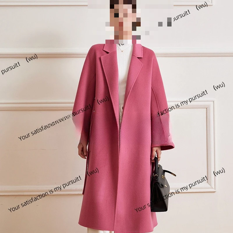 

Халаты, двустороннее кашемировое пальто, женское осенне-зимнее длинное шерстяное пальто на бретелях высокого класса