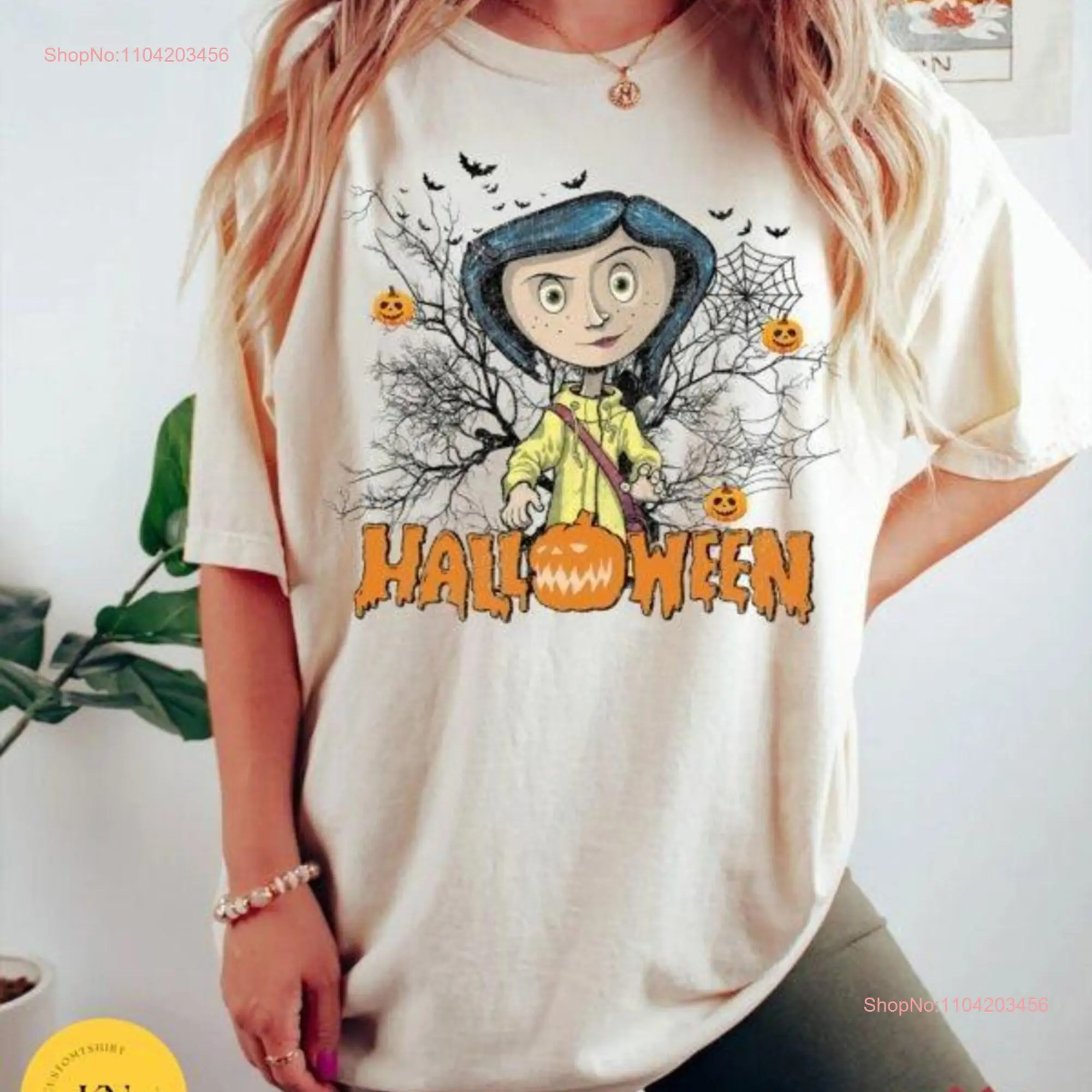 קורלין halloween חולצה סרט מפחיד עיניים בובה זיעה ארוך או שרוולים קצרים