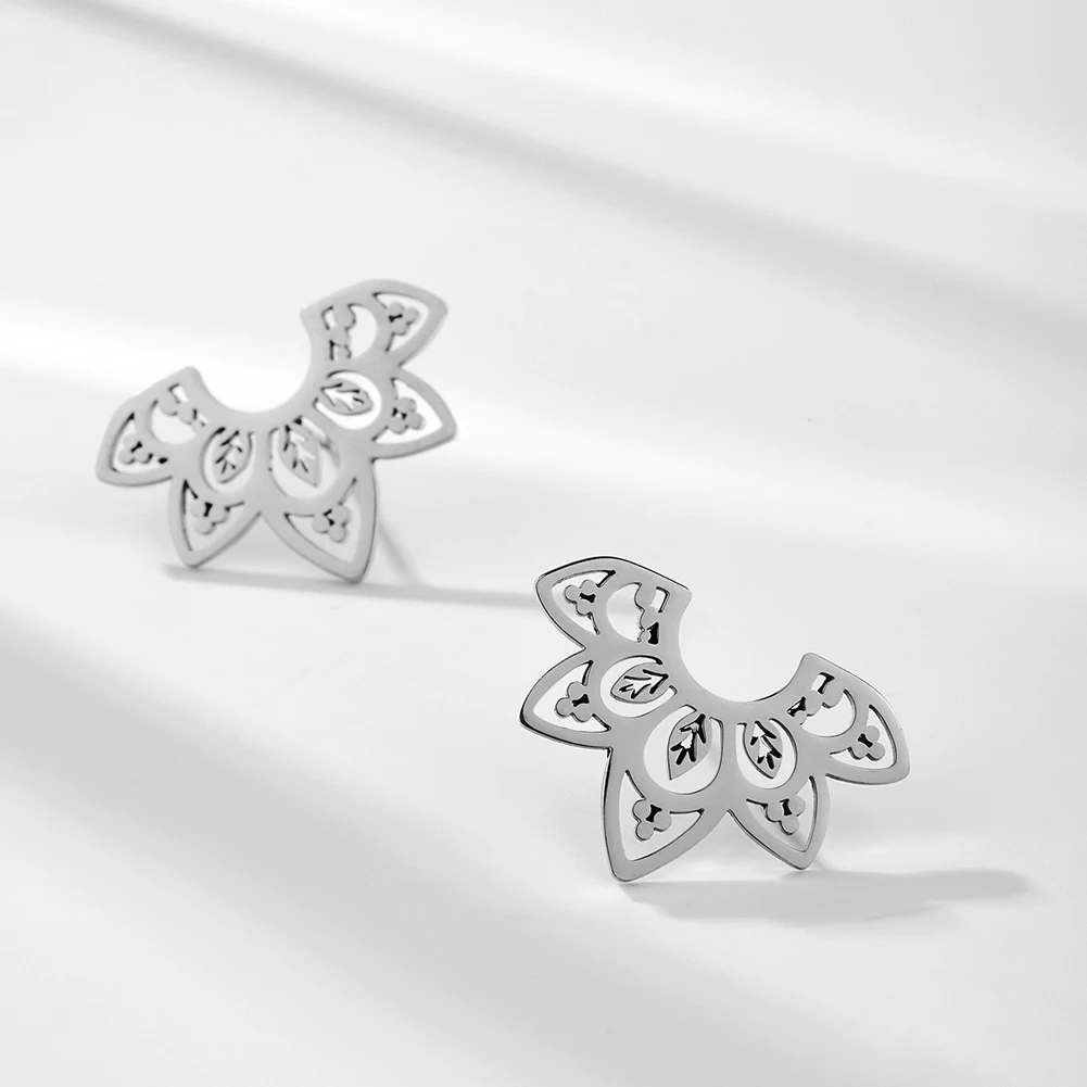 Lucktune Vintage Lotus Flower Stud Oorbellen Roestvrij Staal Gouden Kleur Elegante Oorbellen Voor Vrouwen Barokke Sieraden Huwelijkscadeau