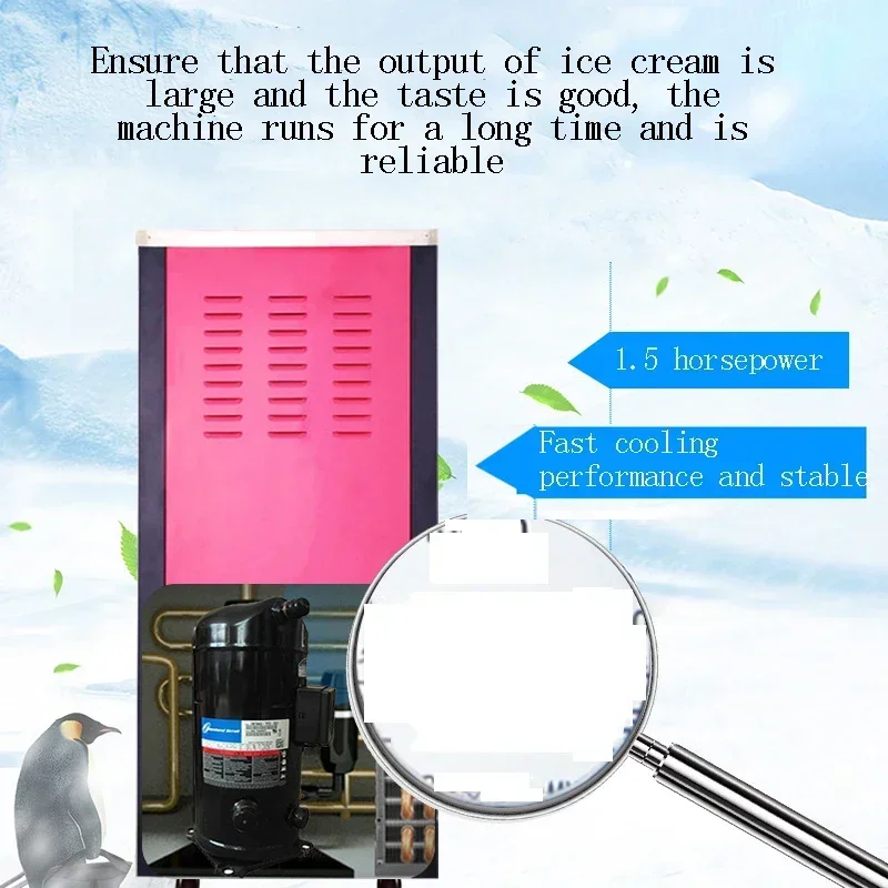 220V three-color vertical soft ice cream machine, vertical ice maker, intelligent puffing large capacity ice cream ma