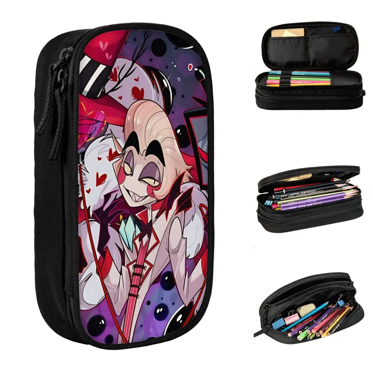 

Пенал-косметичка Hazbin Hotel с музыкальной анимацией Люцифера, большой вместительный пенал на молнии для студентов и офиса