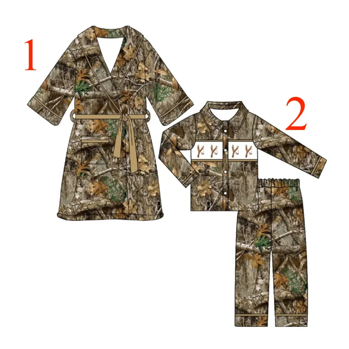 Boutique Kids Christmas Night Sleeping Bathrobe Dressing Gown Dead Leaves Children Robe Pajamas Toddler Boy Clothing Set