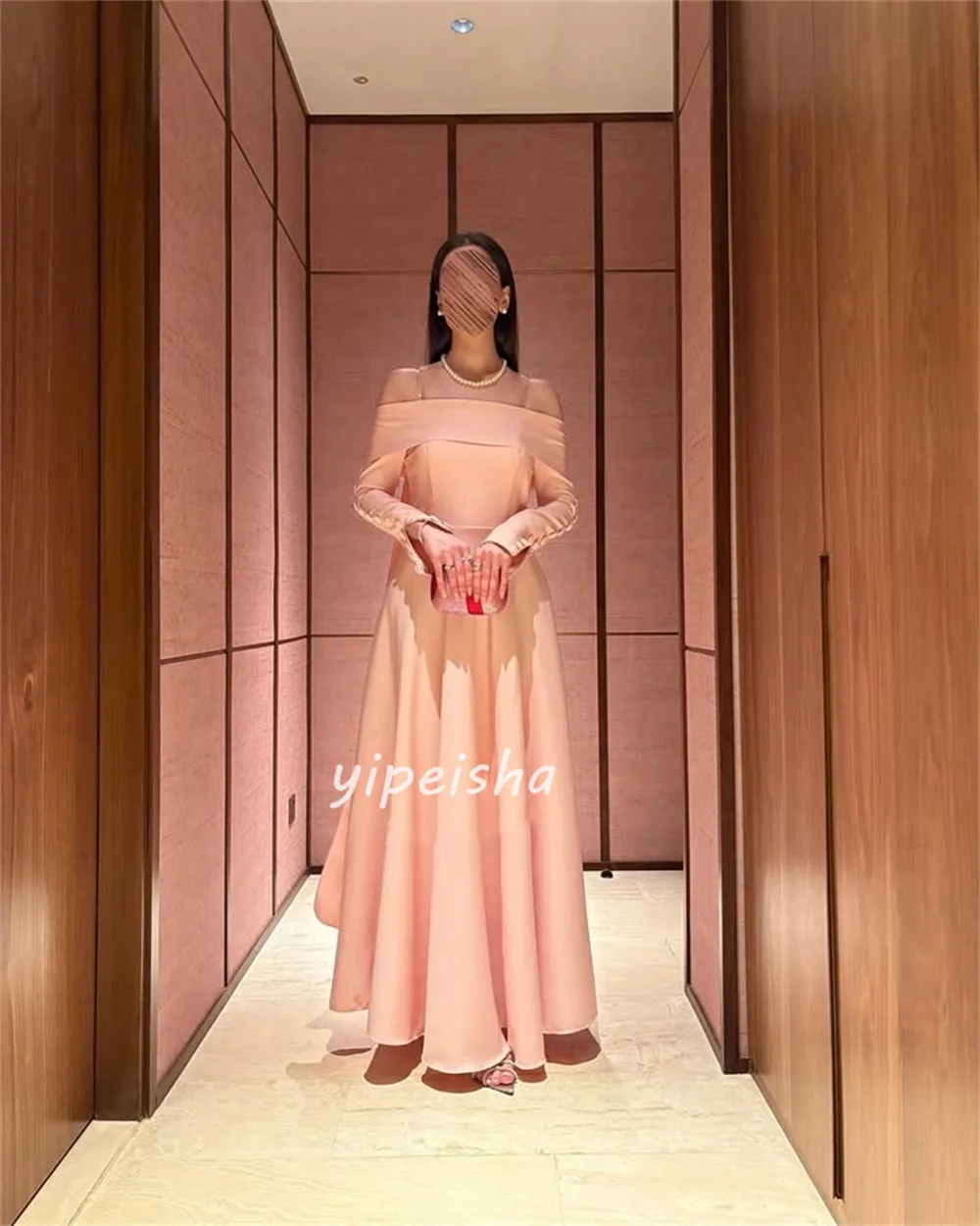 Customized High Quality Classic Jersey Button Flower A-line Off-the-shoulder Long Dresses Bespoke Occasion Dresses Matching